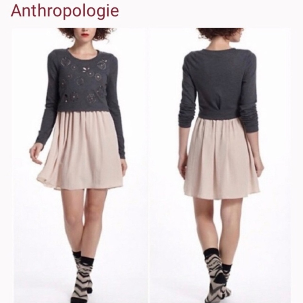 Anthropologie Charcoal and Beige Dress - Size Medium